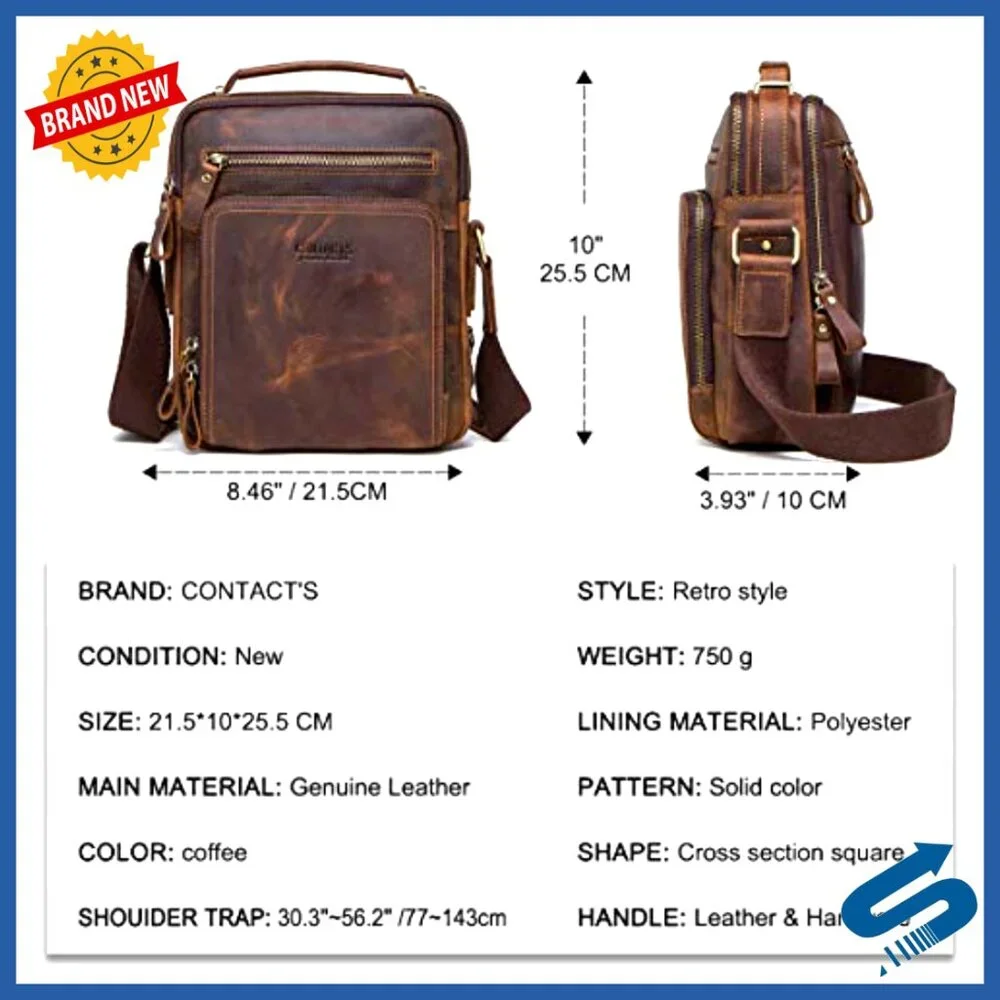 Crazy Horse Leather Messenger Bag for iPad, Crossbody Briefcase